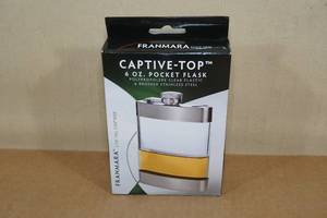 lot 112 image: Captive-Top 6 oz. Clear and Stainless Steel Pocket Flask
