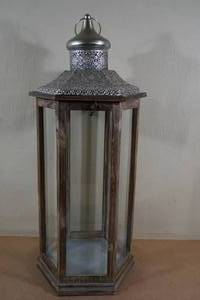 lot 158 image: Hexagon Shaped Glass Sided Candle Lantern - 29 Tall