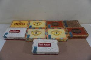 lot 240 image: Vintage Cigar Boxes - Stetson, King Edward, Harvester