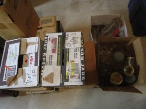 lot 492 image: Canning jars, rings, both pints & q...
