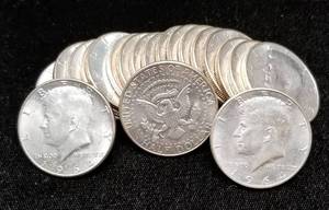 UNCIRCULATED ROLL OF 1964 KENNEDY HALF DOLLARS 20 COINS 90% SILVER