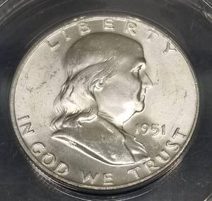 1951-D FRANKLIN HALF DOLLAR MS64FBL ANACS