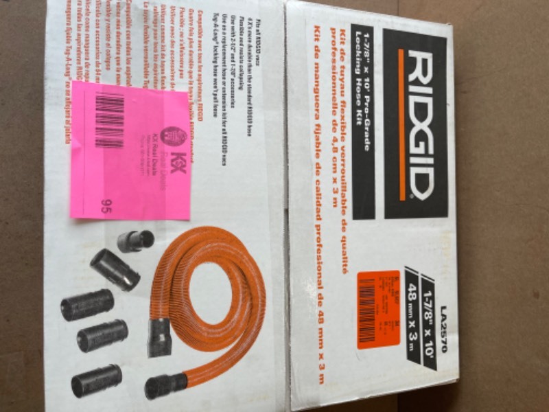 RIDGID LA2570 1-7/8 in. x 10 ft. Pro-Grade Locking Vacuum Hose Kit for  RIDGID Wet/Dry Shop Vacuums