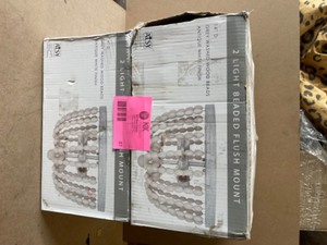 C Cattleya 15.75 in. 3-Lights Vintage Grey Flush Mount with Weathered Gray Wash Wood Beads