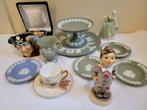 lot 11 image: Lot of Antiques & Collectibles Royal Worcester, Wedgwood Jasper Ware, Royal Doulton, Hummel, Imari