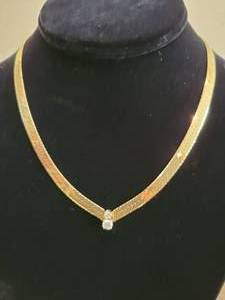 lot 32 image: 14K  Yellow Gold Herringbone Necklace with Diamonds. Italy. 15.9 grams.