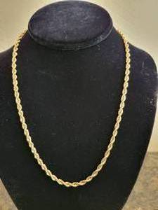 lot 33 image: 14K Gold 20 long Rope Necklace  21 grams. (Pure not plated).