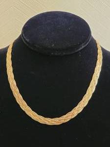 lot 34 image: 14k Yellow Gold MeshBraided Necklace 13 grams. (Pure not plated). 16 12 long x 14 wide.