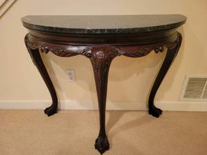 lot 44 image: Marble Topped Half Moon Side Table with Ball and Claw Feet.