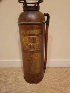 lot 45 image: Antique Brass Fire Extinguisher. Reliance by W.S. Nott Co. Minneapolis Minnesota.
