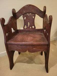 lot 50 image: Fabulous Carved Wood Chair. Grape Bunches and Squirrel with Bushy Tail.