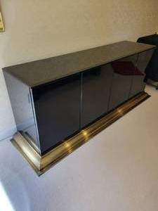 lot 57 image: Art Deco Black Lacquer and Brass Sideboard Credenza Buffet Bar