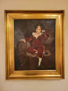 lot 71 image: Oil Painting on Canvas Boy in Red Velvet Suit signed S. Lembeck