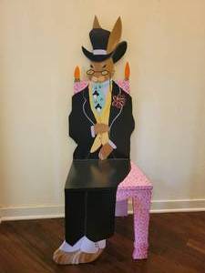 lot 99 image: Fun Hand Painted Rabbit Bunny Wood Silhouette Cut Chair