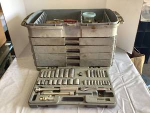 Socket Set and Toolbox Full of Wrenches and Hardware