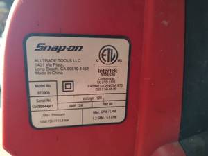 lot 21 image: Snap on power washer 1650 psi