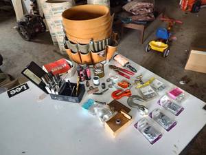 lot 42 image: bucket boss bucket tool holder and assortment of parts