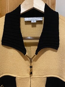 lot 131 image: Vintage St. John Knit Yellow and Blue Zip Up Sweater