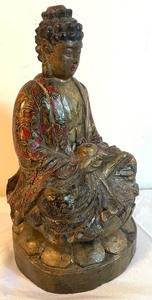 lot 48 image: Vintage Carved Wood Buddha Sculpture