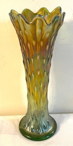 lot 55 image: Two Vintage Northwood ArtCarnival Iridescent Glass Tree Trunk Vases