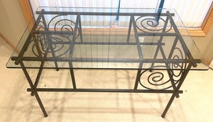 lot 98 image: Whimsical Black Metal Table with Glass Top