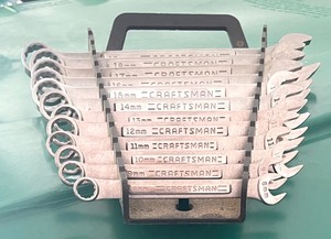 lot 315 image: Craftsman Open and Closed Wrench Set with Wall Mount Rack
