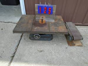 Vintage cast iron table saw & belt sander. Both need motors. As shown.