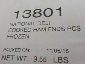 10 lb. Frozen Pkg Cooked Ham Pieces...