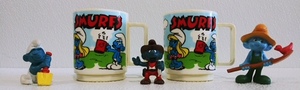 Vintage Smurfs Cups and Figurines
