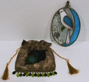 Stained Glass Wall Hanging, Beaded Drawstring Bag