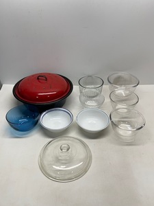 Large Enamelware Pan and assorted Glassware