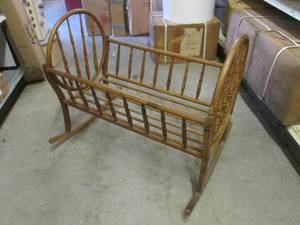 lot 37 image: (A-2T) Vintage Wood Rocking DollBa...