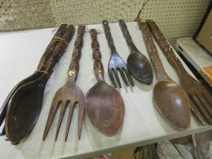 lot 205 image: (C-1) Large Vintage Wood Fork and S...