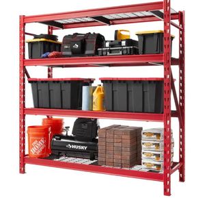 4-Tier Heavy Duty Industrial Welded Steel Garage Storage Shelving Unit in Red (77 in. W x 78 in. H x 24 in. D) (NICE CONDITION)