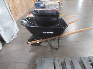 True Temper 6 cu ft. Wheelbarrow With Wooden Handles NEEDS NEW TIRE SOME SCRATCHES INSIDE (SEE PHOTOS)
