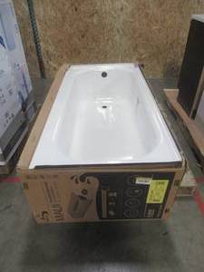 Maui 60 in. Left Drain Rectangular Alcove Soaking Bathtub in White (CHIPPED IN CORNER, SEE PHOTOS)