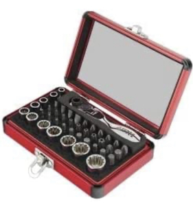 lot 25 image: SUNEX TOOLS SU9732 0.25 in. Dr Mini Dual Flex Head Ratchet with Socket & Bit - 44 Piece