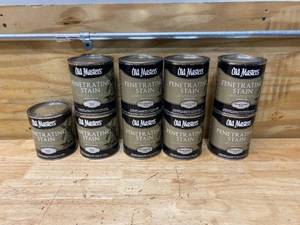 lot 48 image: OLD MASTERS Lot of 9 Cans of Penetrating Stain (6 in Natural Tint Base and 3 in Cherry)