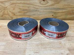 lot 55 image: EMPIRE LEVEL Lot of 2 Rolls of- 31-107 Magnatec Premium Detectable Underground Tape, Caution Electric Line Below, 3-Inch by 1000-Feet, Red