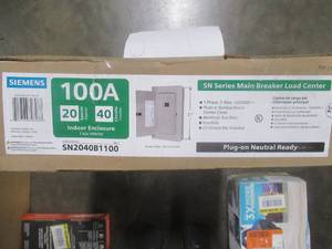lot 271 image: Siemens SN Series 100 Amp 20-Space 40-Circuit Indoor Main Breaker Plug-On Neutral Load Center. Model #SN2040B1100 (OPEN BOX)