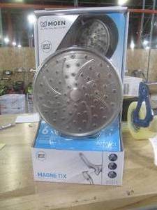 lot 292 image: MOEN Attract with Magnetix 6-spray 6.75 in. Dual Shower Head and Adjustable Handheld in Spot Resist Brushed Nickel (APPEARS TO BE BRAND NEW IN BOX) 26008SRN