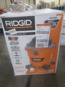 lot 298 image: RIDGID 12 Gal. 5.0-Peak HP NXT WetDry Shop Vacuum with Filter, Hose and Accessories (OPEN BOX) HD1200