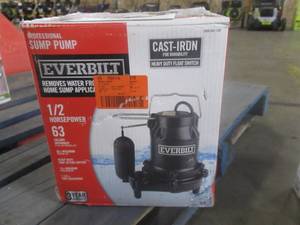 lot 308 image: Everbilt 12 HP Cast Iron Sump Pump. Model #HDS50 (OPEN BOX)