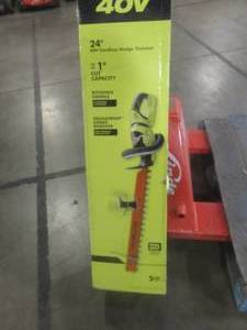 lot 312 image: RYOBI 40V 24 in. Cordless Battery Hedge Trimmer (Tool Only) Model #RY40602BTL (OPEN BOX)