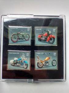 4 USPS Issued Metal Motorcycle Stamp Replicas