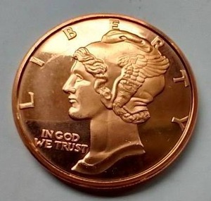 1 Oz. Copper Mercury Dime Round