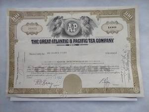 Great Atlantic & Pacific Tea Company 100 Share Certificate