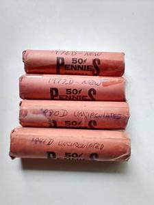 4 Vintage Uncirculated Penny Rolls