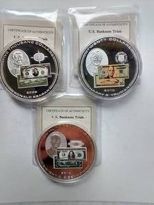 3 Large US Banknote Trials Commemorative Coins