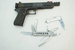 pellet gun, utility knife and folding pocket knife